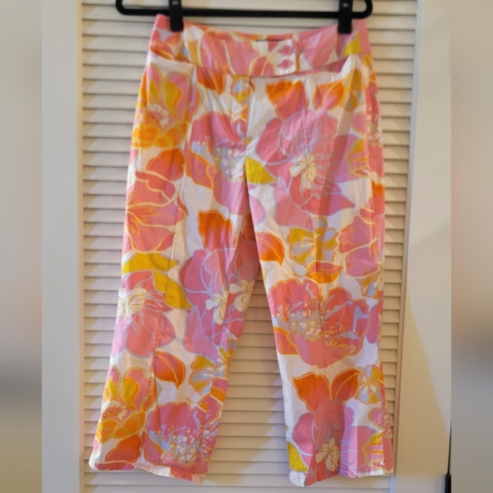 Bandolino - Retro Floral Lightweight Cropped Pants With Front Pockets
